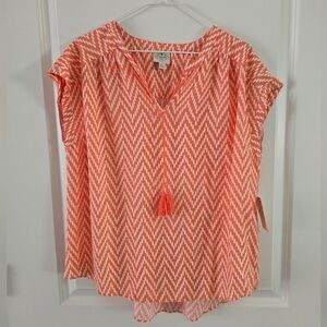 St. John's Bay Orange Cap Sleeve Blouse with Tie Front